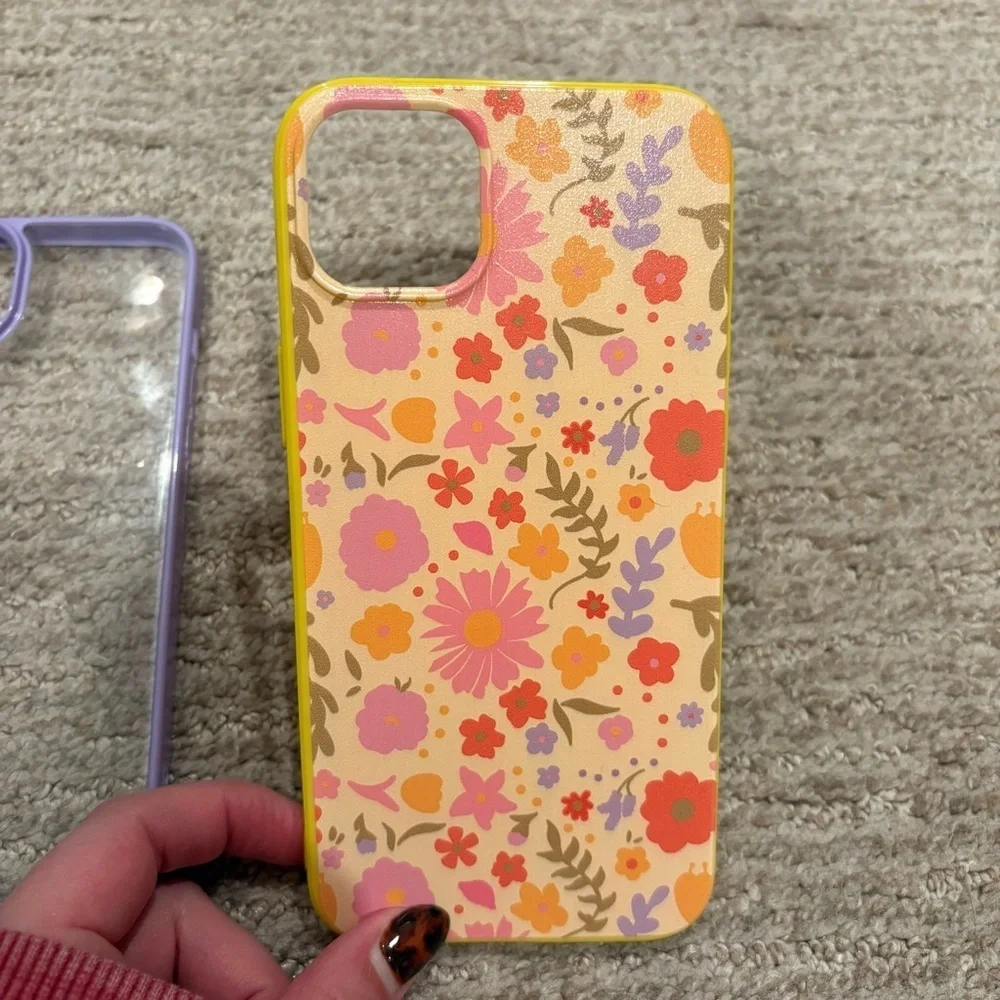 3 Iphone 14 Plus Phone Cases - 2 Floral - 1 Clear